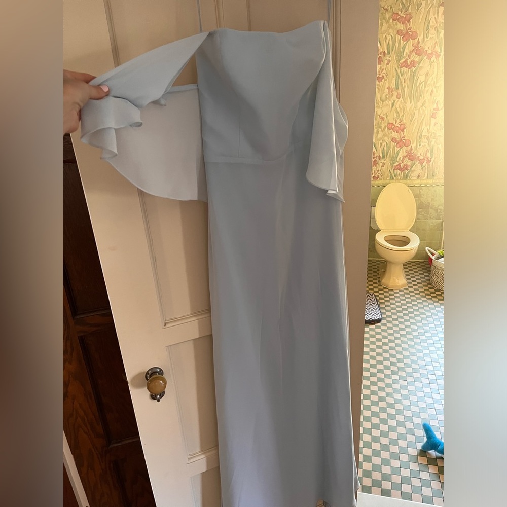 Amsale baby blue size 8 bridesmaid or gown. Capped sleeve/ strapless.